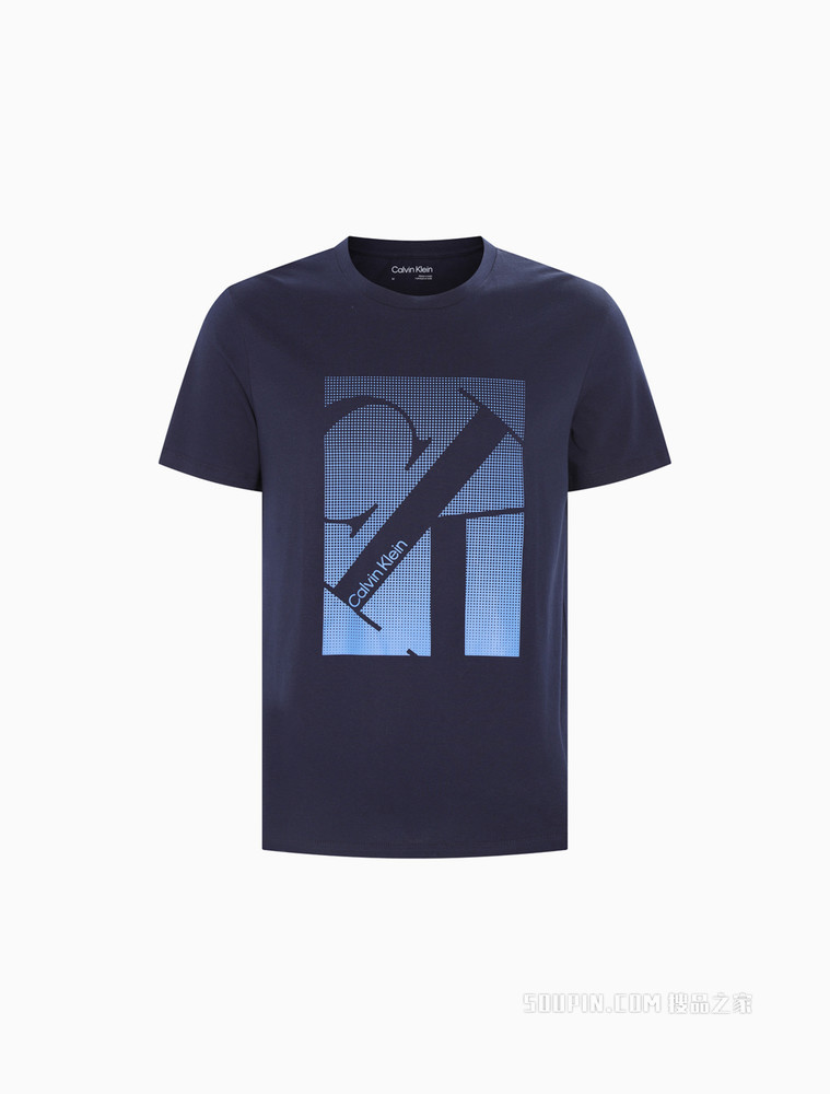 Calvin Klein 男士时尚圆领纯棉醒目LOGO短袖T恤40IC806