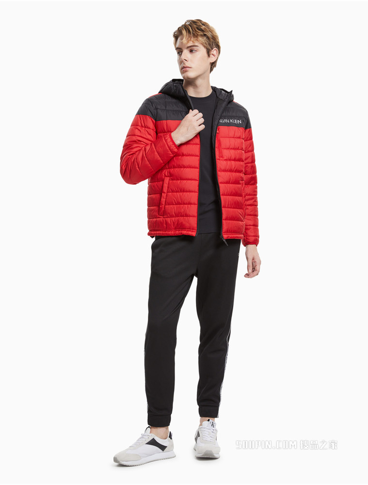 Calvin Klein 男装时尚连帽拉链前襟上下拼色绗缝外套4MF1O502