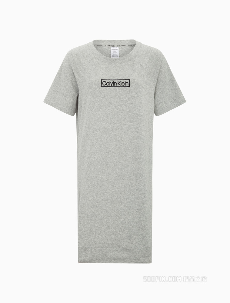Calvin Klein 女士方框LOGO刺绣圆领短袖家居睡裙QS6800