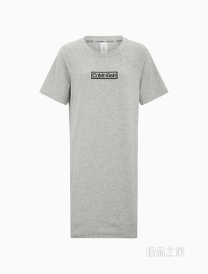 Calvin Klein 女士方框LOGO刺绣圆领短袖家居睡裙QS6800