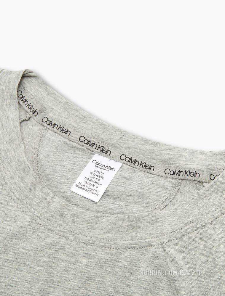 Calvin Klein 女士方框LOGO刺绣圆领短袖家居睡裙QS6800