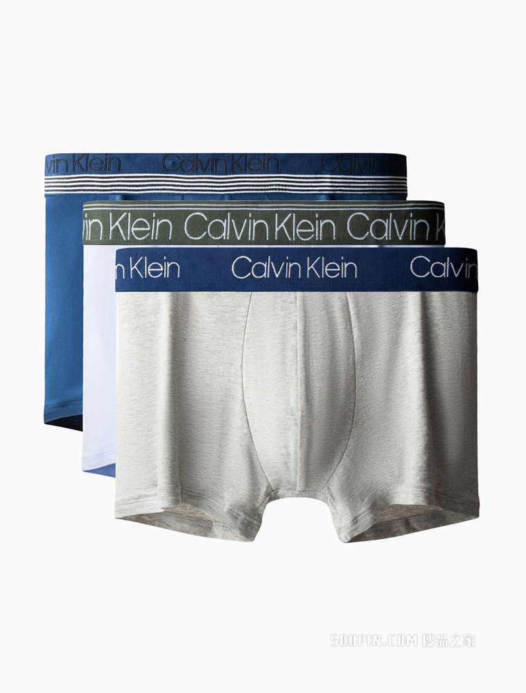 Calvin Klein 男士三条装循环LOGO腰边舒适透气平角内裤NB2729