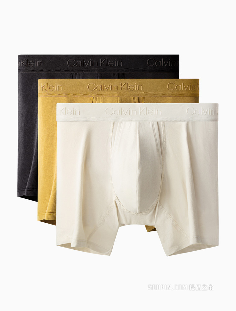 Calvin Klein 男士三条装循环LOGO腰边宽松平角内裤NB3060