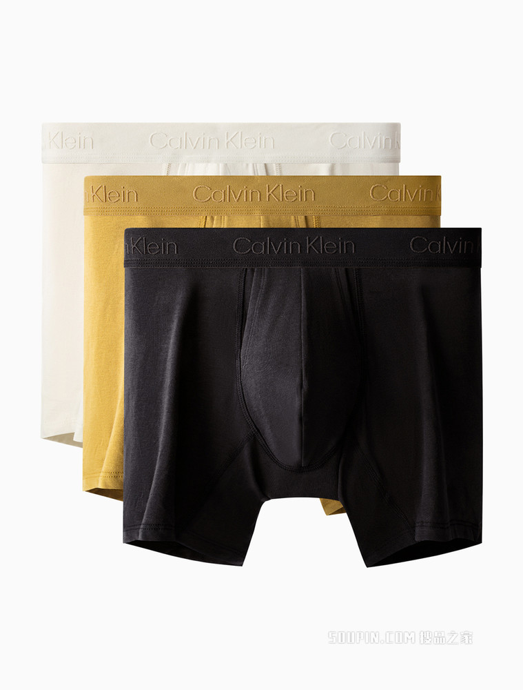 Calvin Klein 男士三条装循环LOGO腰边宽松平角内裤NB3060