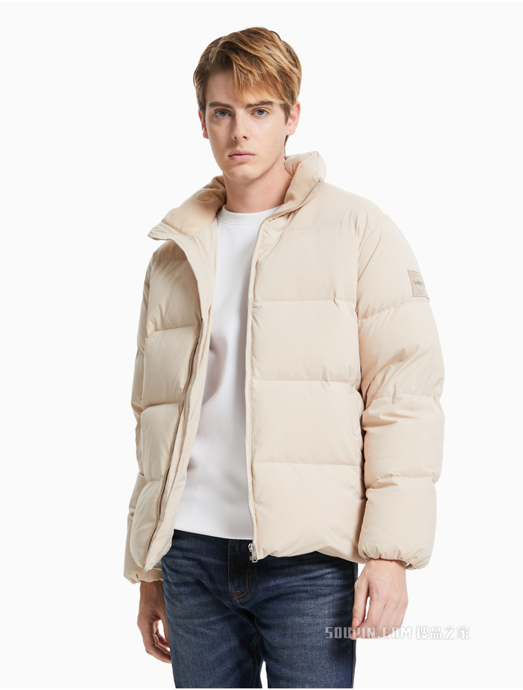 Calvin Klein 男装休闲保暖拉链立领绒领刺绣LOGO羽绒服J318158