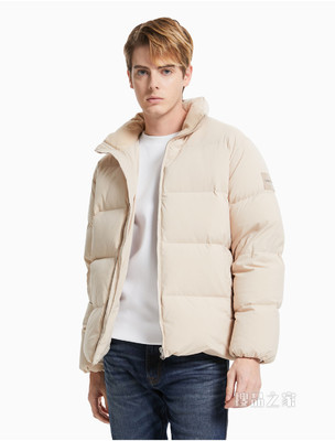 Calvin Klein 男装休闲保暖拉链立领绒领刺绣LOGO羽绒服J318158