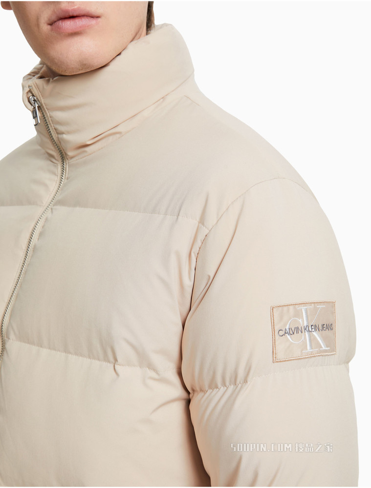 Calvin Klein 男装休闲保暖拉链立领绒领刺绣LOGO羽绒服J318158