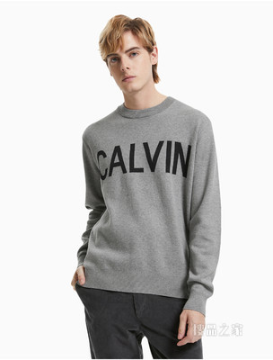 Calvin Klein男款圆领简约品牌印花长袖针织衫ZM01831