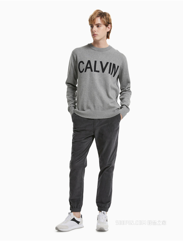 Calvin Klein男款圆领简约品牌印花长袖针织衫ZM01831