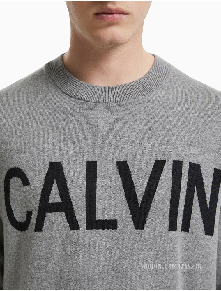 Calvin Klein男款圆领简约品牌印花长袖针织衫ZM01831