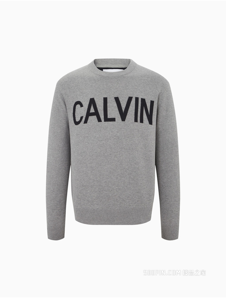 Calvin Klein男款圆领简约品牌印花长袖针织衫ZM01831