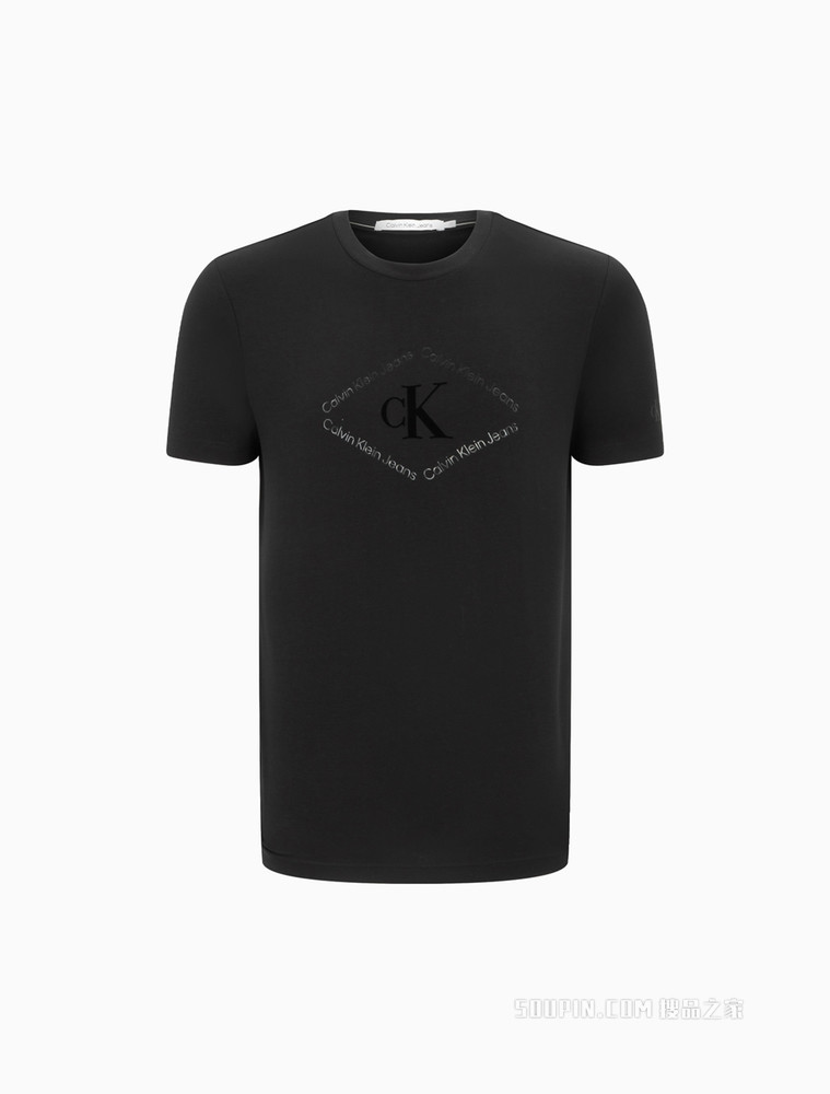 Calvin Klein 男士圆领菱形胶质植绒LOGO短袖T恤J322143