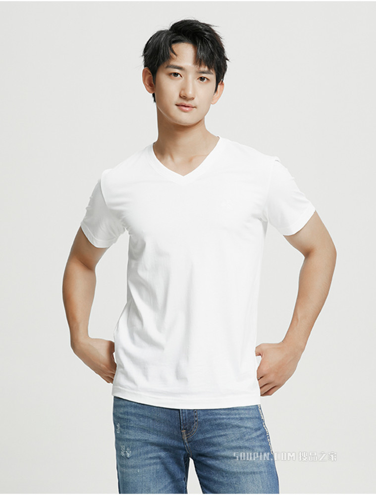 Calvin Klein 男士V领纯棉简约刺绣字母短袖T恤J320987