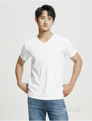 Calvin Klein 男士V领纯棉简约刺绣字母短袖T恤J320987
