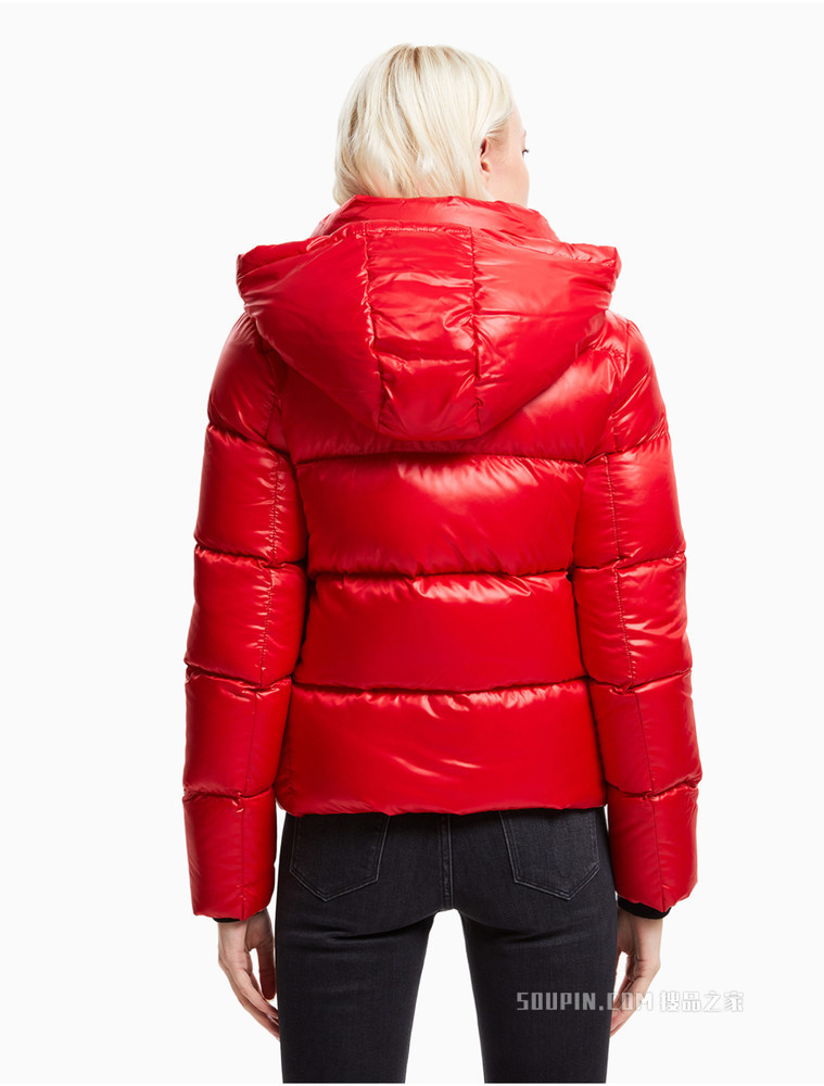 Calvin Klein 女士时尚拉链连帽LOGO印花保暖短款羽绒服ZW01576