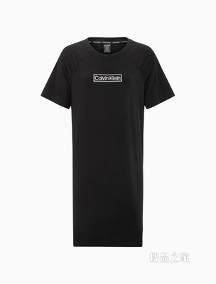 Calvin Klein 女士方框LOGO刺绣圆领短袖家居睡裙QS6800