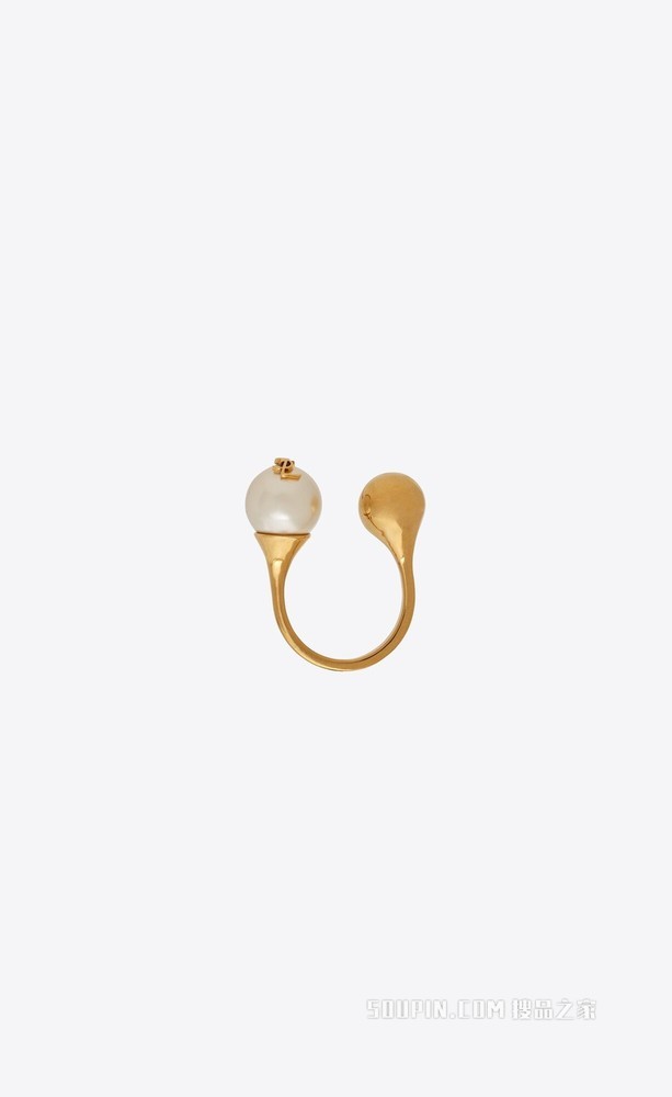 YSL仿珍珠和球形金属戒指