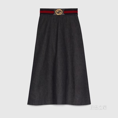 饰织带和互扣式G牛仔半身裙 深蓝色