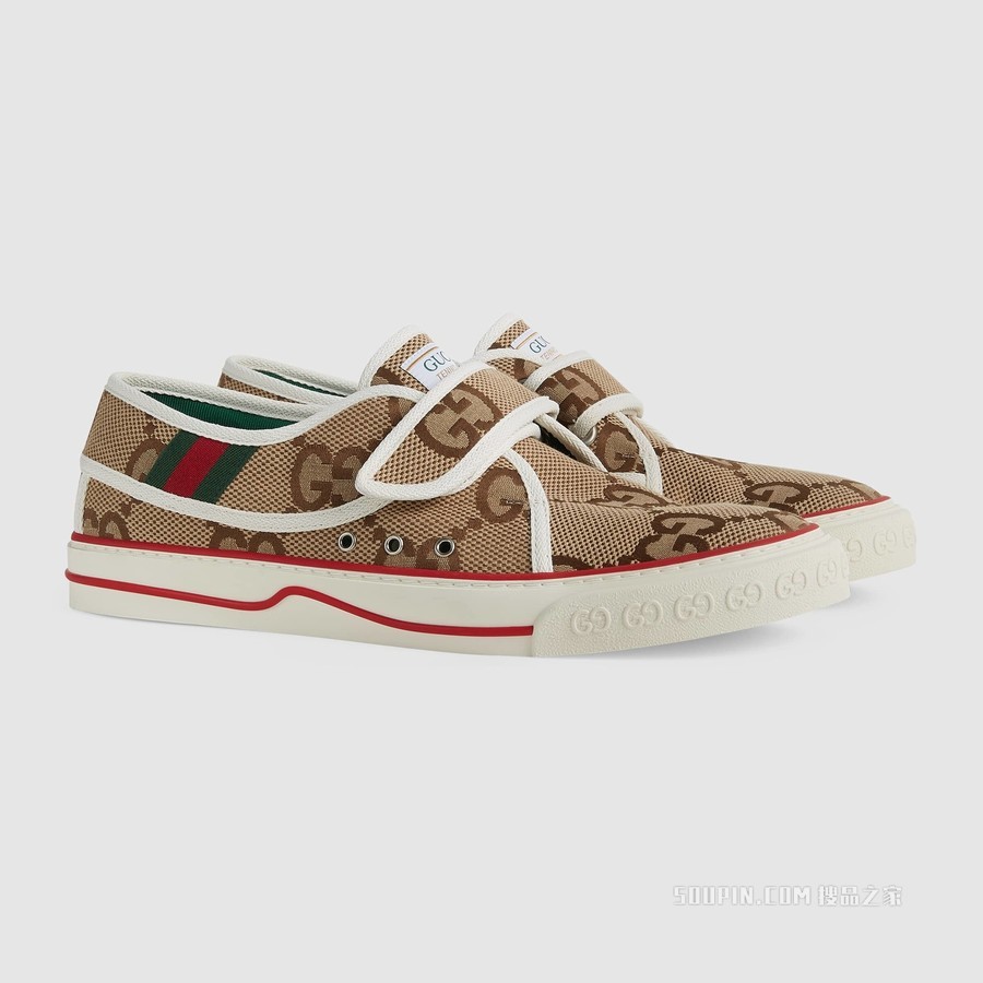 Gucci Tennis 1977系列男士运动鞋 米色和乌木色GG帆布