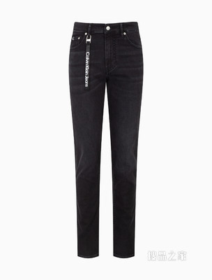 Calvin Klein 男士合体黑色水洗LOGO吊袢弹力牛仔裤J320644