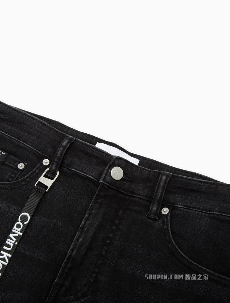 Calvin Klein 男士合体黑色水洗LOGO吊袢弹力牛仔裤J320644