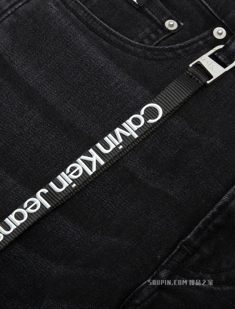 Calvin Klein 男士合体黑色水洗LOGO吊袢弹力牛仔裤J320644