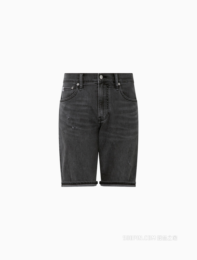 Calvin Klein 男士时尚破洞LOGO织标卷口牛仔短裤J320684