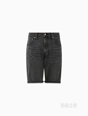 Calvin Klein 男士时尚破洞LOGO织标卷口牛仔短裤J320684