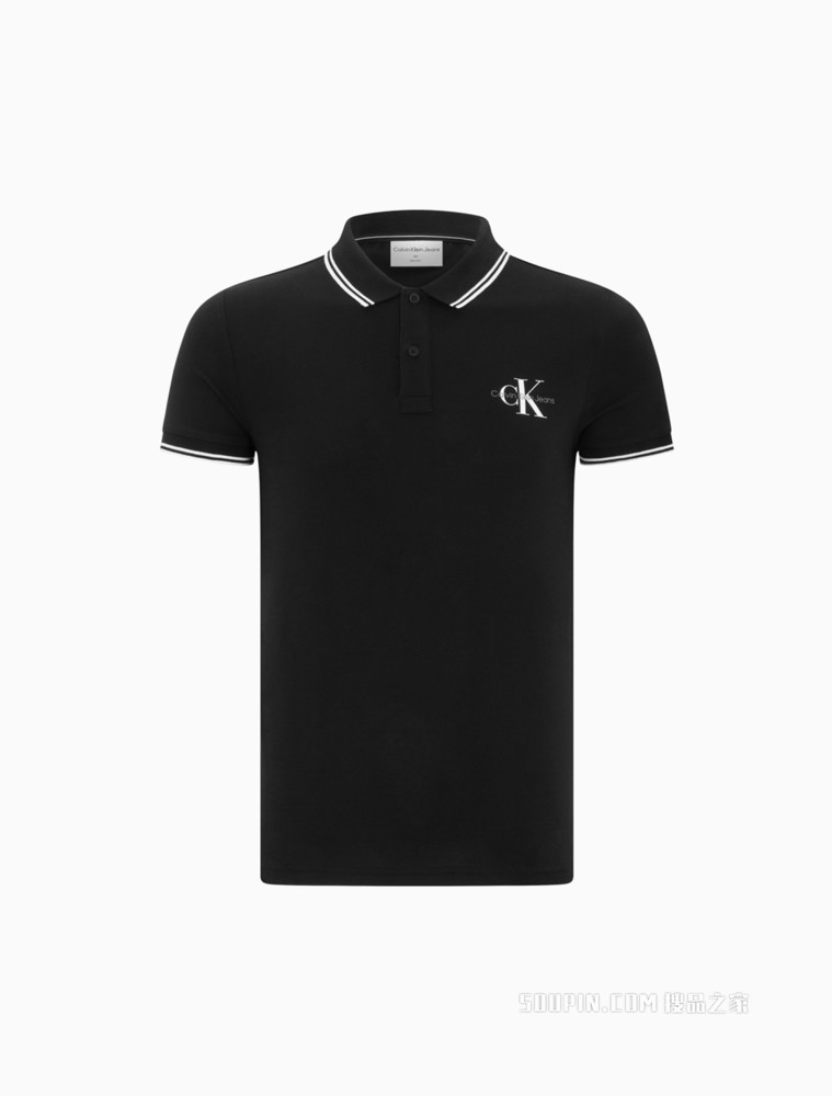 Calvin Klein 男士时尚镶边翻领交叠LOGO短袖POLO衫J320772