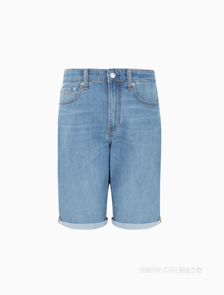Calvin Klein 男士时尚刺绣LOGO翻折裤脚牛仔短裤J320669