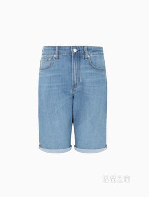 Calvin Klein 男士时尚刺绣LOGO翻折裤脚牛仔短裤J320669