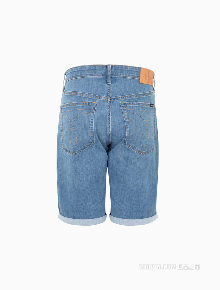 Calvin Klein 男士时尚刺绣LOGO翻折裤脚牛仔短裤J320669