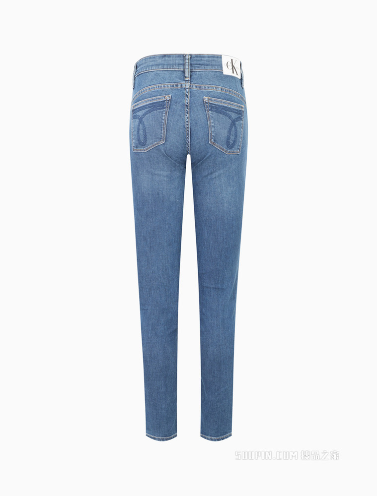 Calvin Klein 女士时尚合体刺绣破洞弹力九分牛仔裤J218736
