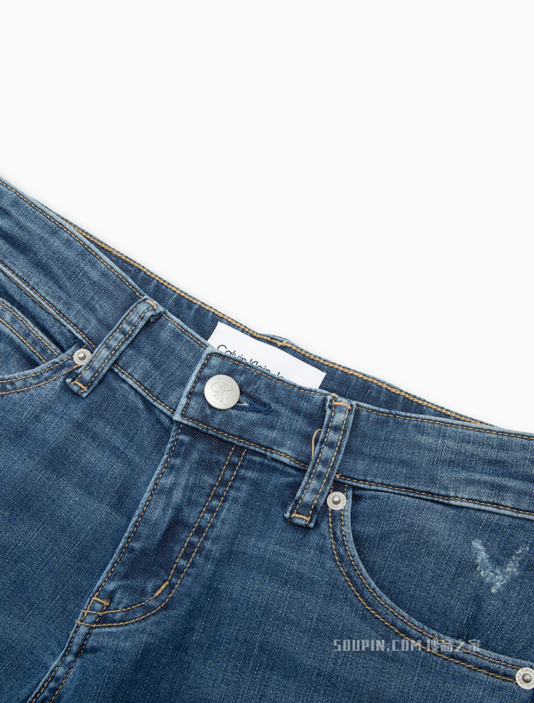 Calvin Klein 女士时尚合体刺绣破洞弹力九分牛仔裤J218736