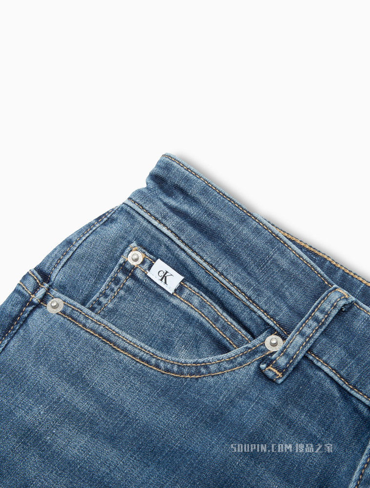Calvin Klein 女士时尚合体刺绣破洞弹力九分牛仔裤J218736