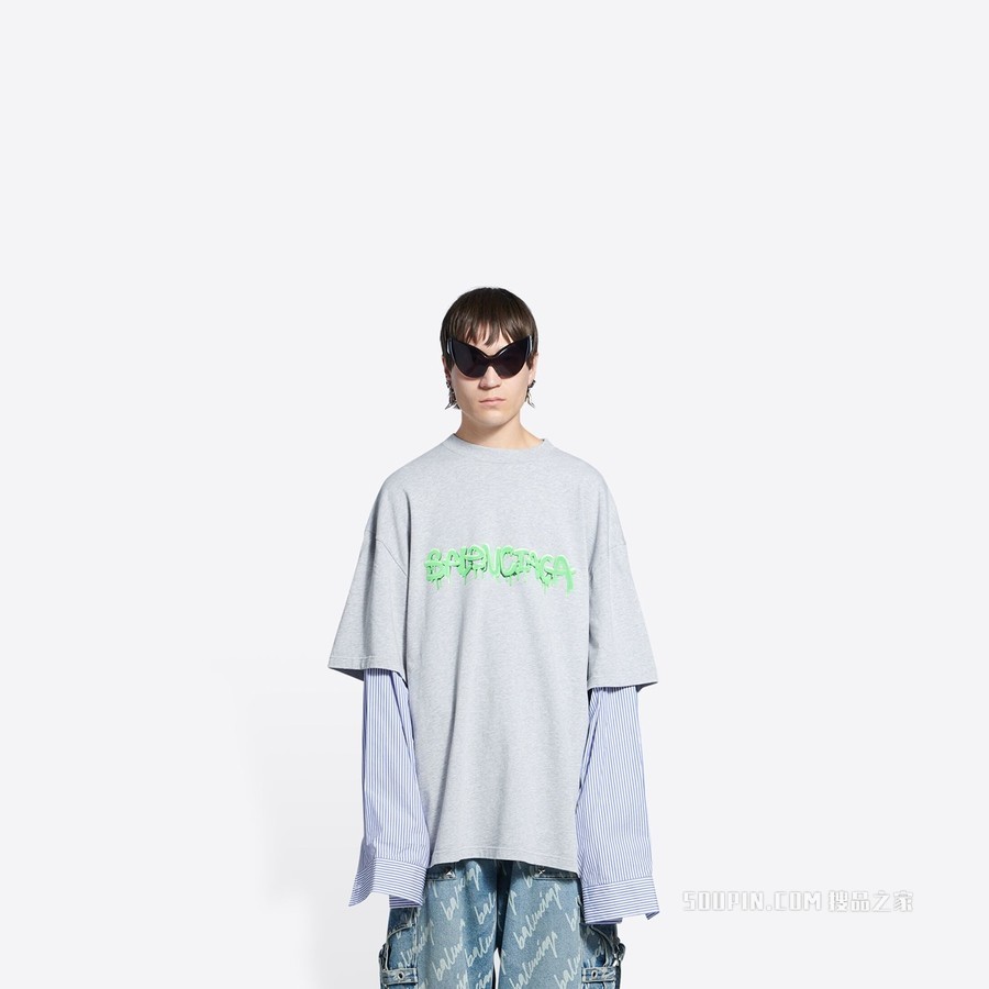 SLIME拼接袖T恤