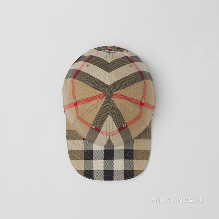 徽标装饰格纹棉质棒球帽 (典藏米色)
