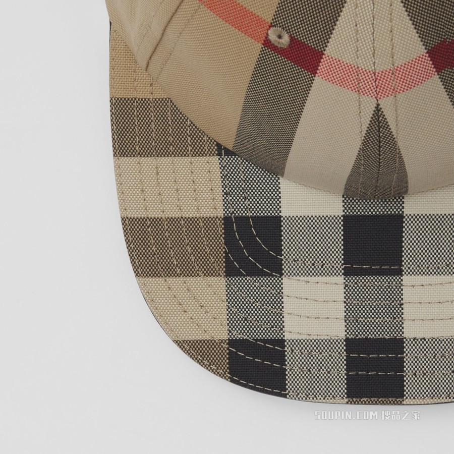 徽标装饰格纹棉质棒球帽 (典藏米色)