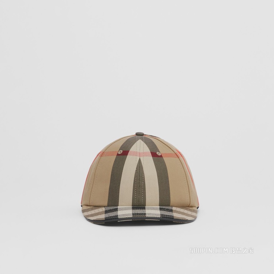 徽标装饰格纹棉质棒球帽 (典藏米色)