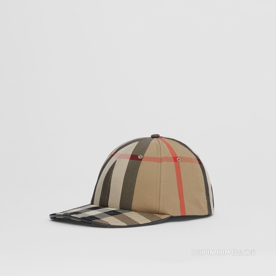 徽标装饰格纹棉质棒球帽 (典藏米色)