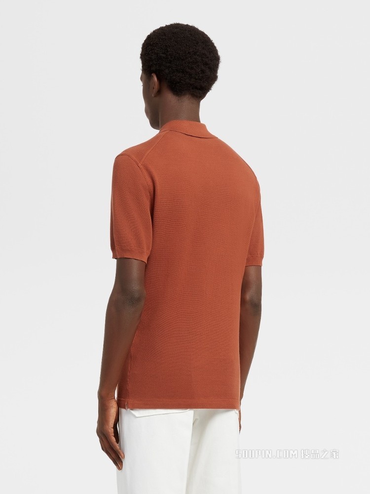 Ermenegildo Zegna XXX 系列干邑色棉质珠地布针织短袖 Polo 衫