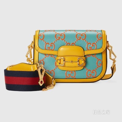 Gucci 马衔扣1955系列GG迷你手袋 浅蓝色和橙色