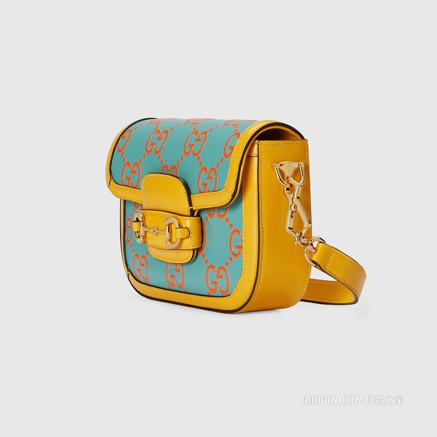 Gucci 马衔扣1955系列GG迷你手袋 浅蓝色和橙色