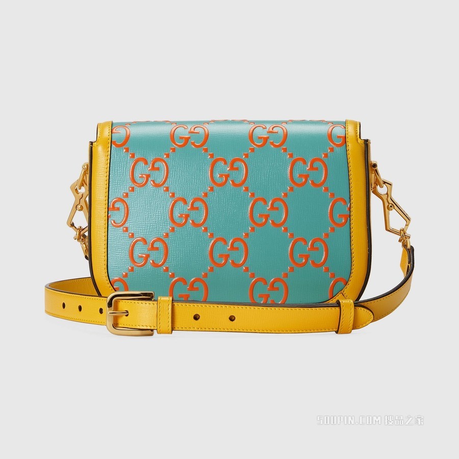 Gucci 马衔扣1955系列GG迷你手袋 浅蓝色和橙色