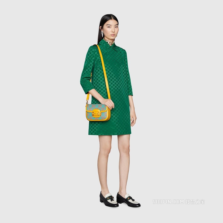 Gucci 马衔扣1955系列GG迷你手袋 浅蓝色和橙色