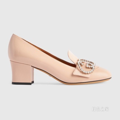 女士互扣式双G浅口鞋 浅粉色皮革