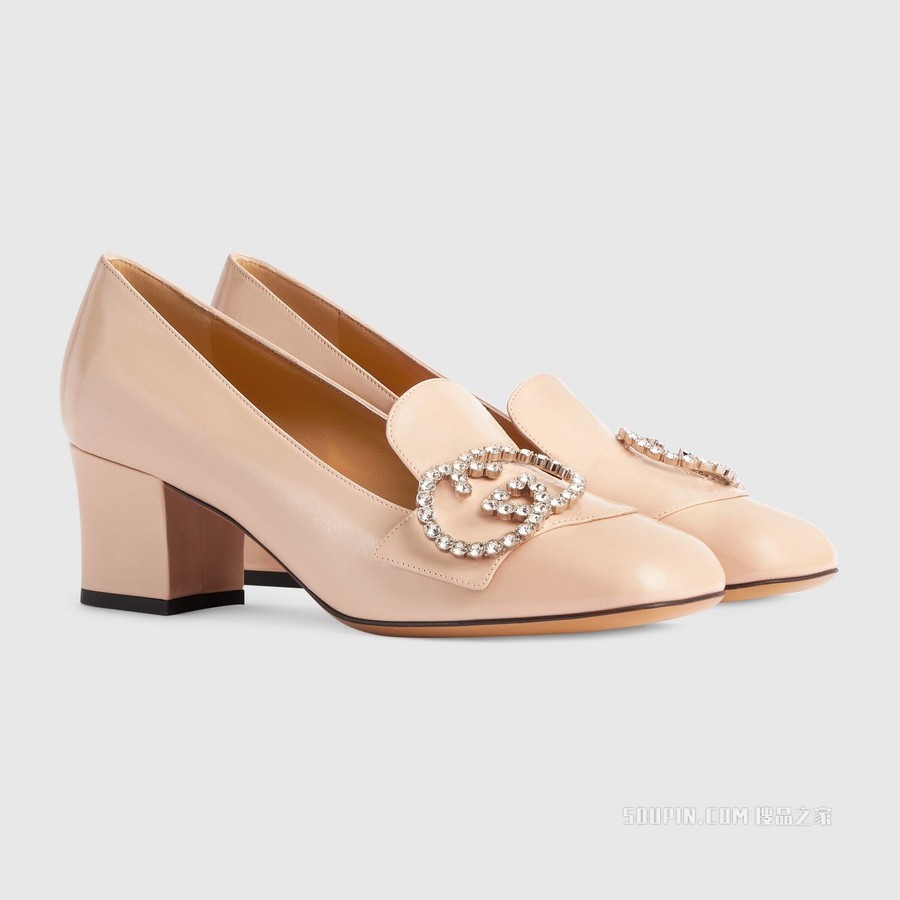 女士互扣式双G浅口鞋 浅粉色皮革