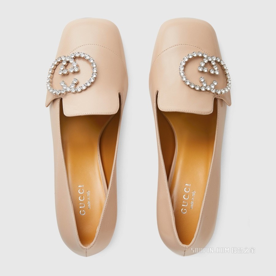 女士互扣式双G浅口鞋 浅粉色皮革