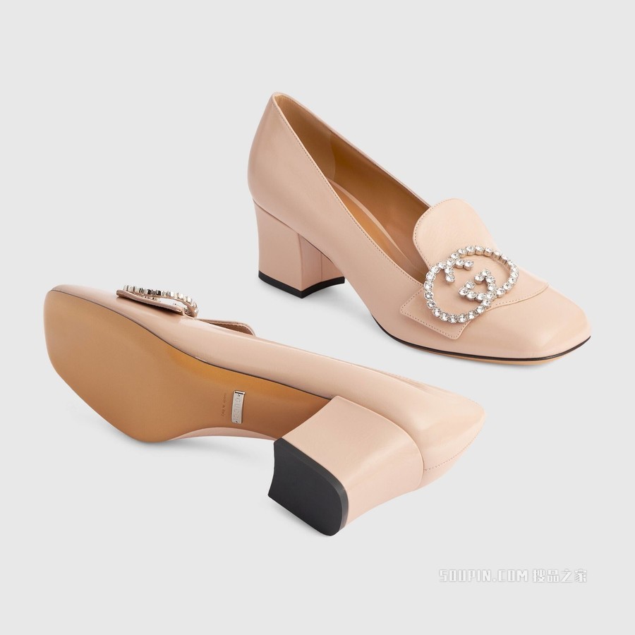 女士互扣式双G浅口鞋 浅粉色皮革