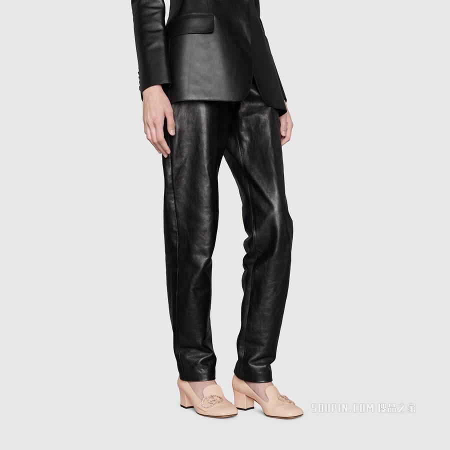 女士互扣式双G浅口鞋 浅粉色皮革